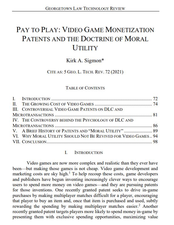 Pay to Play: Video Game Monetization Patents and the Doctrine of Moral Utility